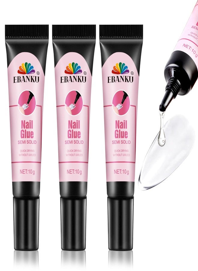 EBANKU 3PCS Quick Drying Solid Nail Glue for Press ons, EBANKU 30g Super Strong Glue Semi Solid Nail Gel Long Lasting Gel (No UV Lamp Needed) - Image 1